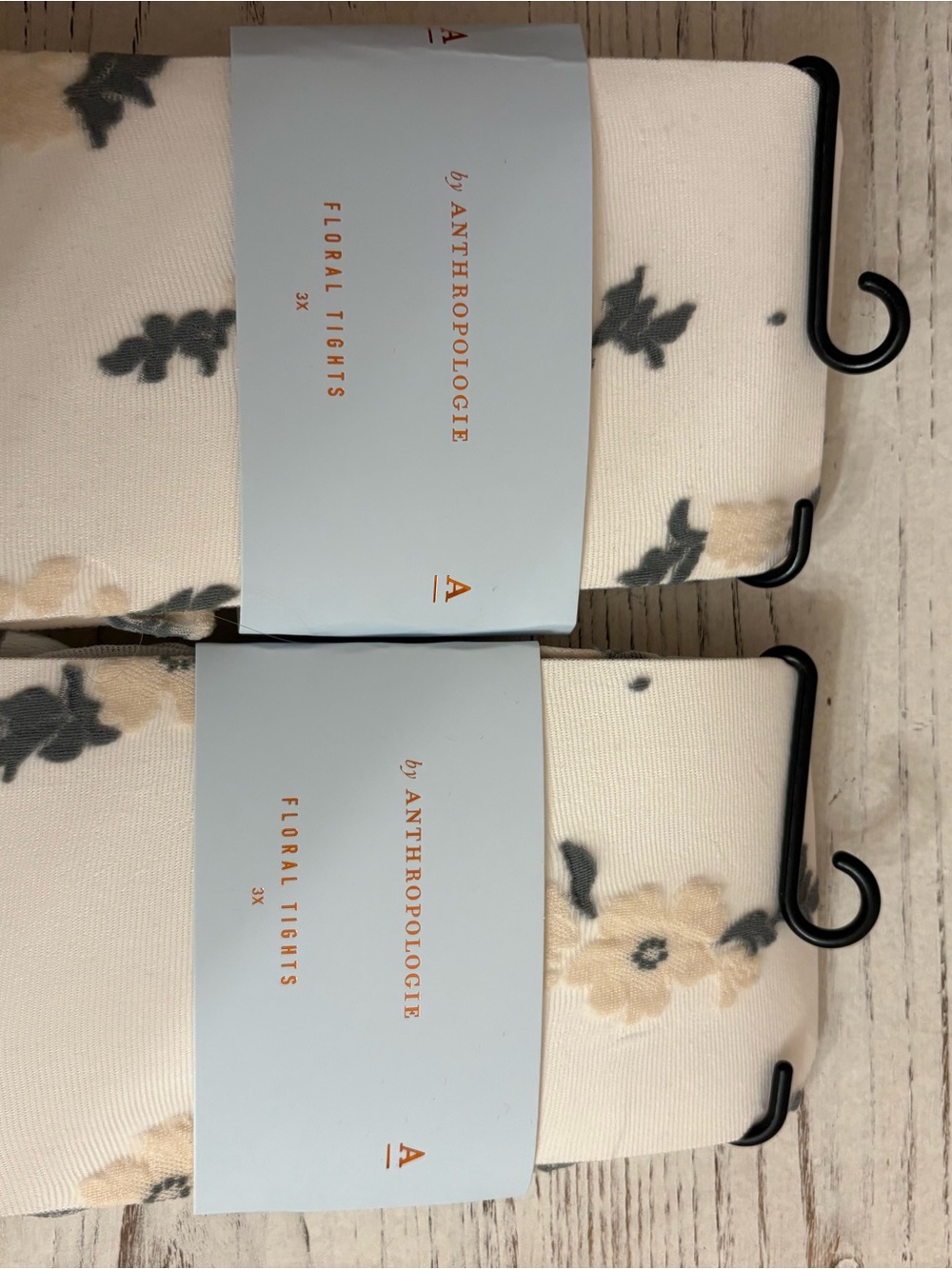 Anthropologie Cream Floral Tights with  Flowers & Green Leaves